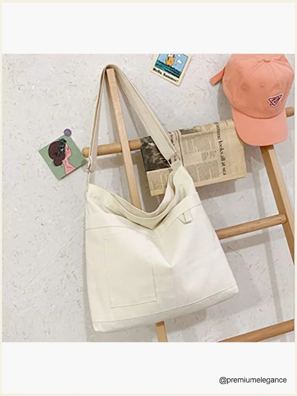 Large Cotton Canvas Hobo Tote Shoulder Crossbody Beach Bag with Pockets